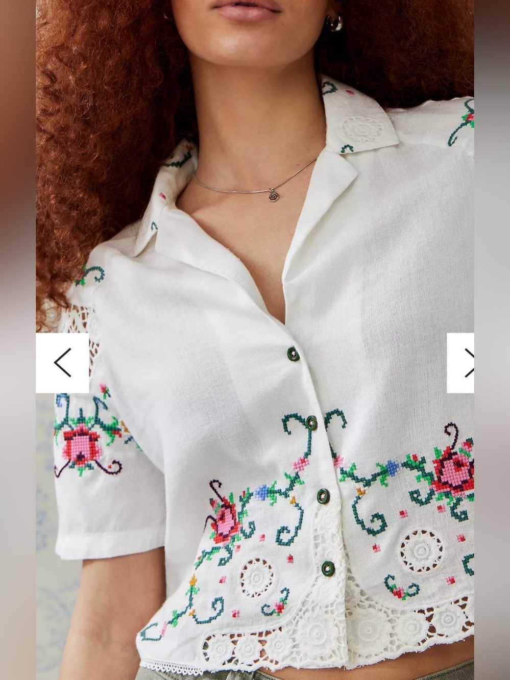 Urban Outfitters Cropped Top M Cross Stitch Floral Crochet Lace Cottagecore - Picture 2 of 16